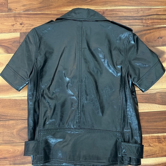 MICHAEL KORS Short Sleeve Black Leather Moto Biker Jacket Medium - Picture 9 of 13